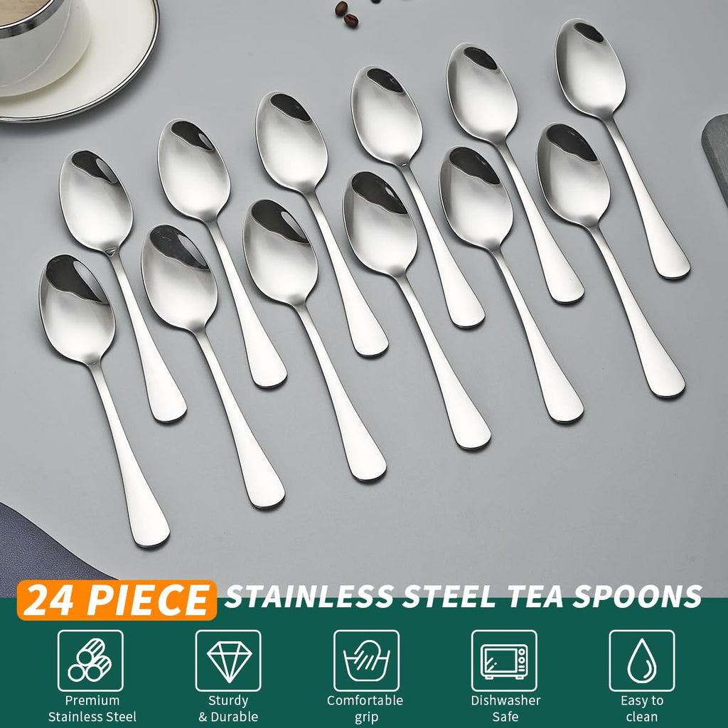 Evanda Teaspoons 24 Pieces 14cm, Stainless Steel Tea Spoon Coffee Spoons Dessert Spoons, Cutlery for Tea, Coffee, Cake, Dessert, Dishwasher Safe
