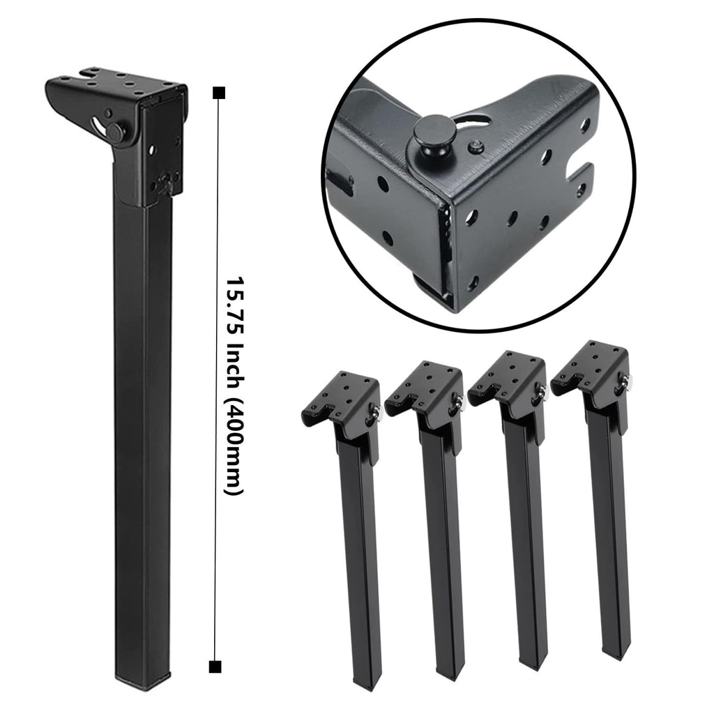RHBLME 4 Pack Folding Table Legs, 15.75Inches/ 400mm Folding Legs Heavy Duty Metal Furniture Legs, Sofa Cabinet Dresser Legs for Home Decor Replacement Legs for Bed Table, with Mounting Screws