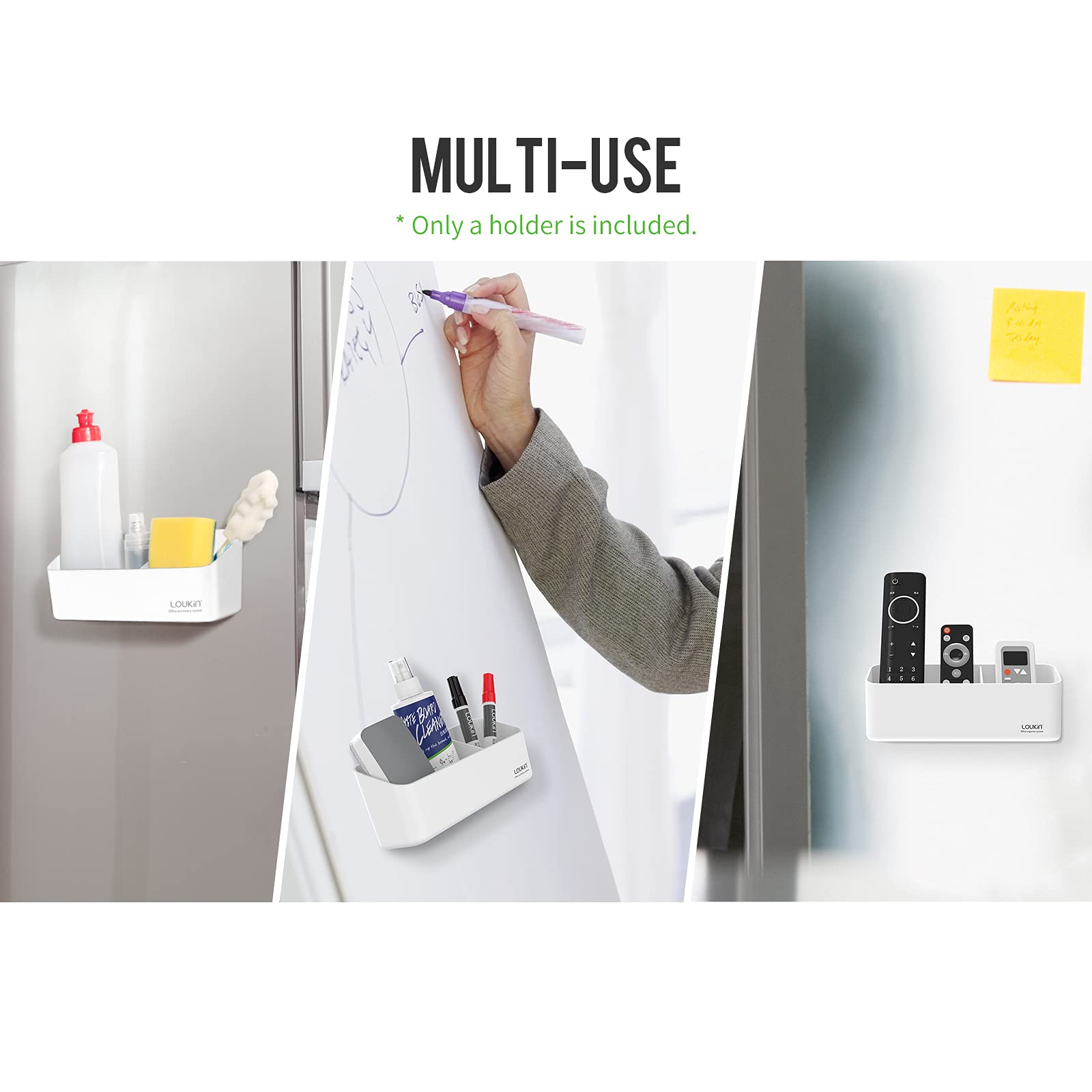 loukin Magnetic and Adhesive Marker Holder, Dry Erase Accessory Tray, Magnetic Storage Organizer for Whiteboard, Glass or Refrigerators (White)