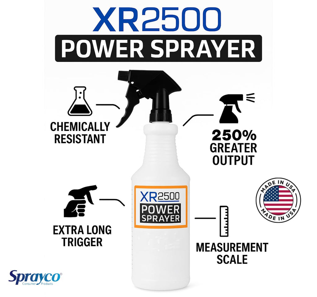 Sprayco Power Spray Bottles with High Output and Dilution Scale, Fully Adjustable and Chemically Resistant, 32oz, 2-Pack