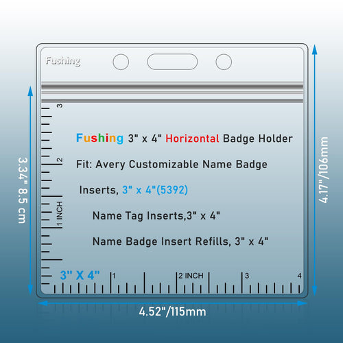 3x4 Inch Name Badge Holders - Fushing Clear Plastic Horizontal Name Tag Badge ID Card Holders for 3 x 4 Inch Name Badge Inserts or Name Tag Inserts (100)