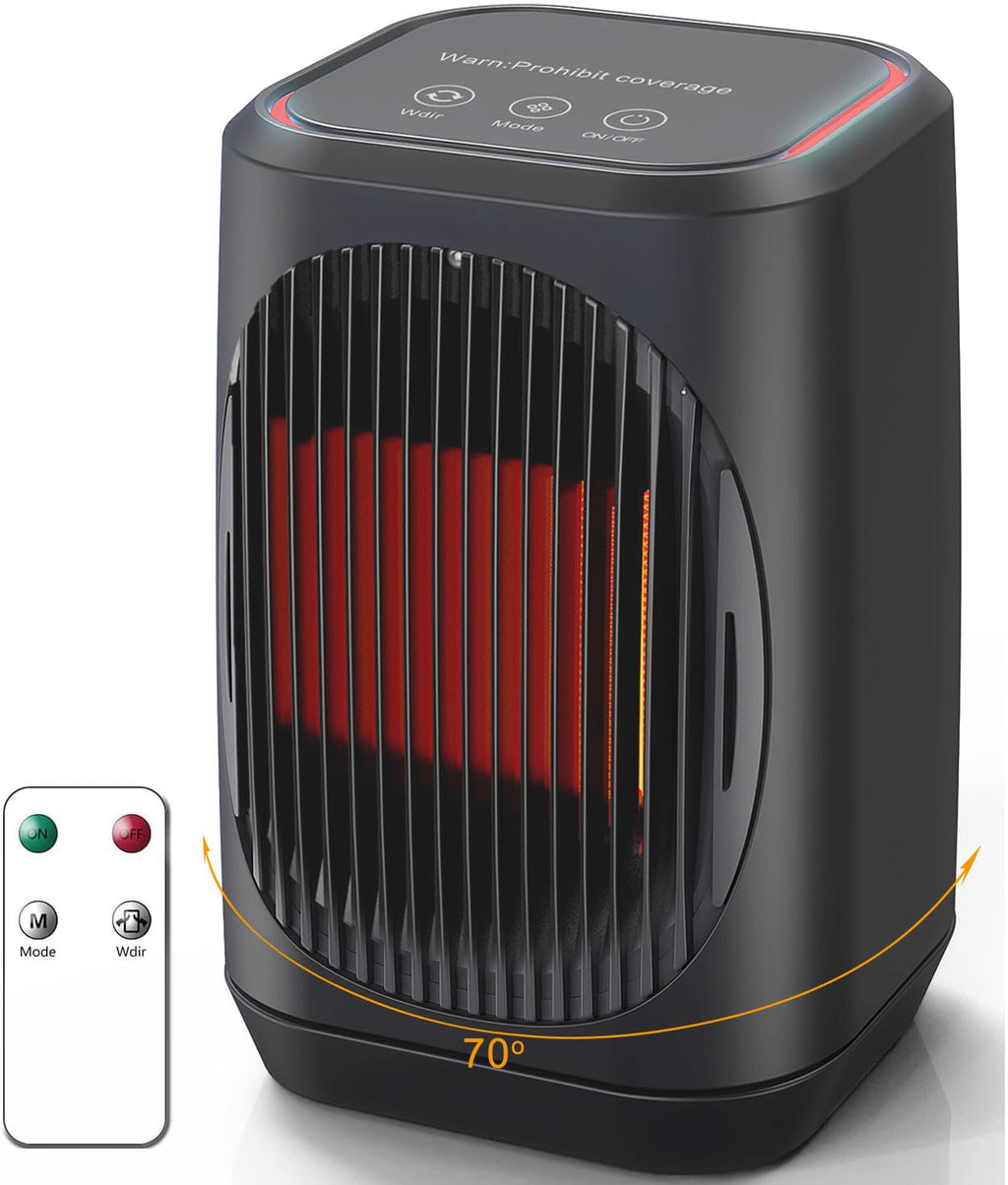 iFeiFan Indoor Electric Space Heater, 1500W Portable Electric Heaters with Overheating Protection, 3 Modes, 70° Oscillation, Remote, PTC Ceramic Fast Safety Small Heater (Black)