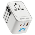 decqle Universal Travel Adapter, International Travel Plug Adapter with 2 USB-C(PD 20W) ＆ 1 USB-A Ports, All in One Portable Adaptor, for USA, UK, EU, AU ＆ 224+ Countries (White)