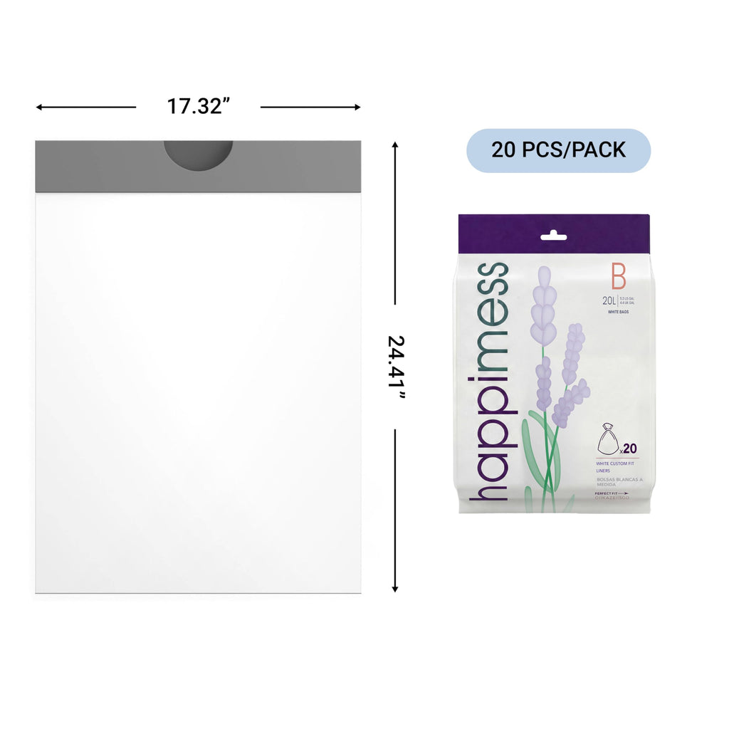 happimess HPM3101B-WHITE 5.3-Gallon Lavender Scented Drawstring Trash Can Liner, White (60-Count, 3-Packs of 20 Liners)