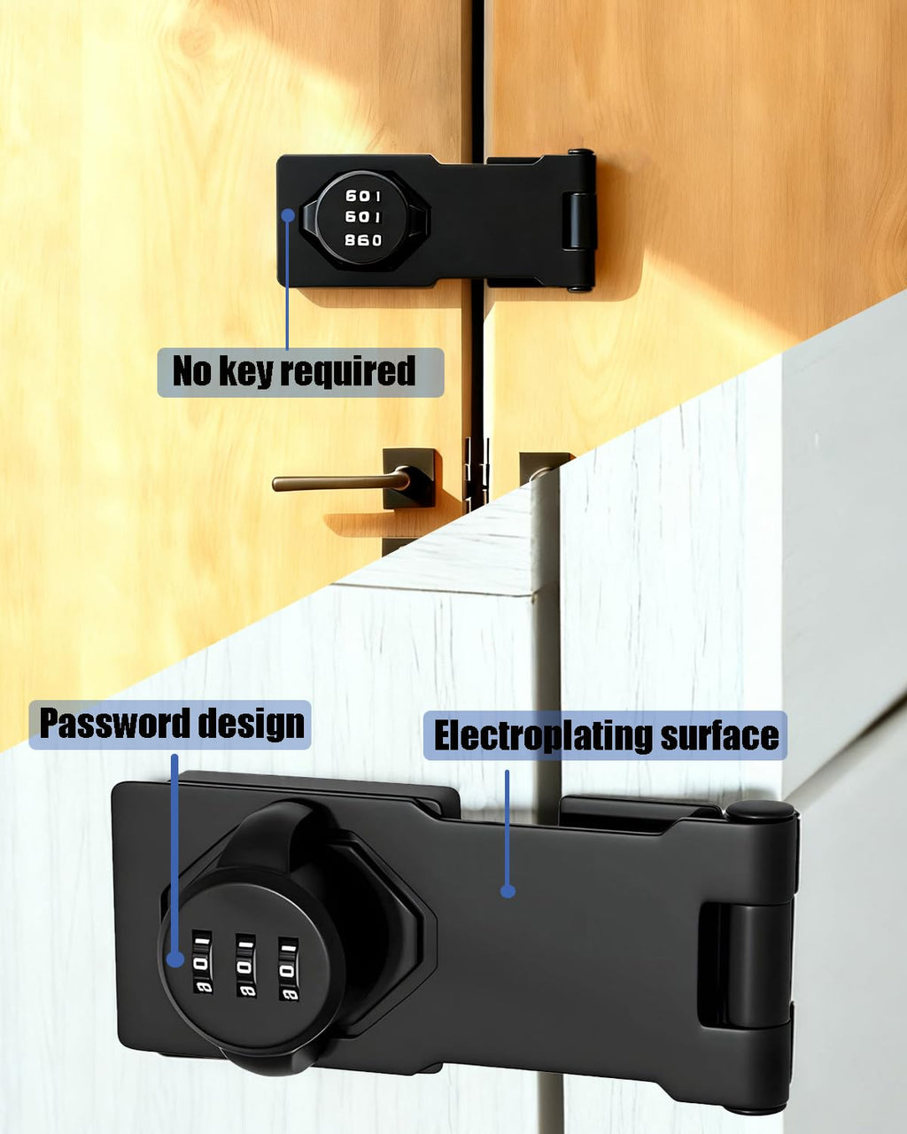 Mechanical Password Rotary Hasp Locks Cabinet Locks with Combination Door Suitable for School Gym Storage Cabinet Fence Toolbox Door Box (Black)