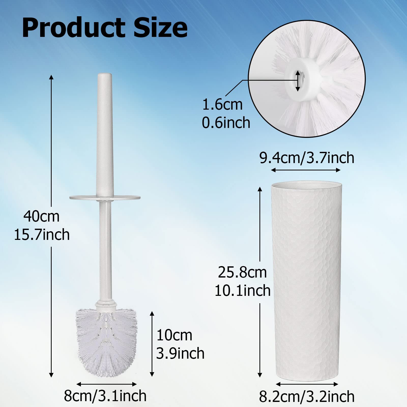Topsky 2-Pack Closed Toilet Brush Compact Toilet Brush and Holder Plastic Round Barrel Loo Brush with Replacement Toilet Brush Head (White)