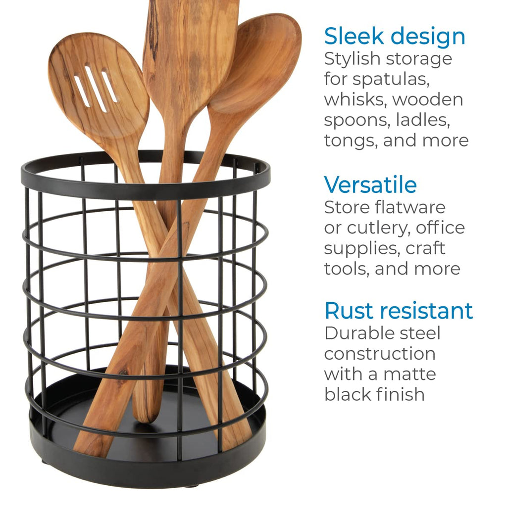 iDesign Austin Wire Utensil Holder for Kitchen Countertop Storage - Matte Black