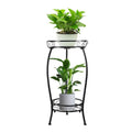 ILIYAH Metal Plant Stand Indoor - 2-Tier Metal Round Shelf Plants Stand, Space-Saving 27″ Indoor Plant Stand for Home Décor (Black)