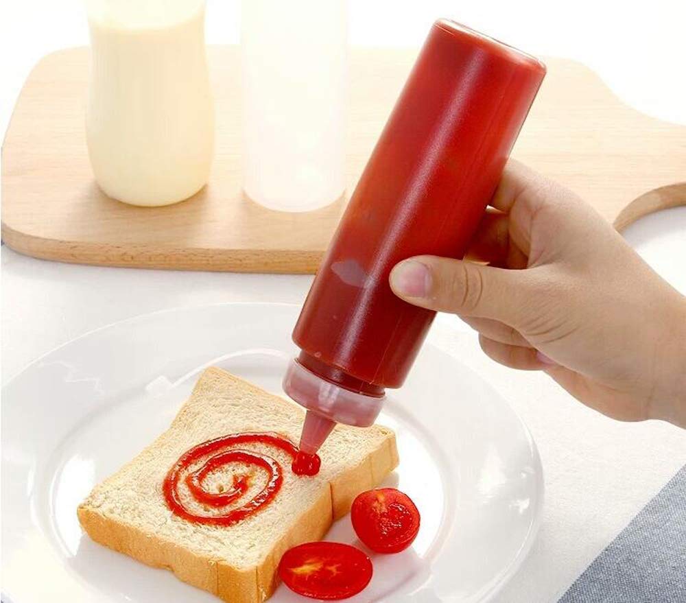 12 pack 8 Oz Plastic Squeeze Squirt ketchup bottle Condiment Bottles with Twist On Cap Lids and Discrete Measurements - For for Sauce Ketchup BBQ Dressing Workshop, Pancake Art Dispenser and More