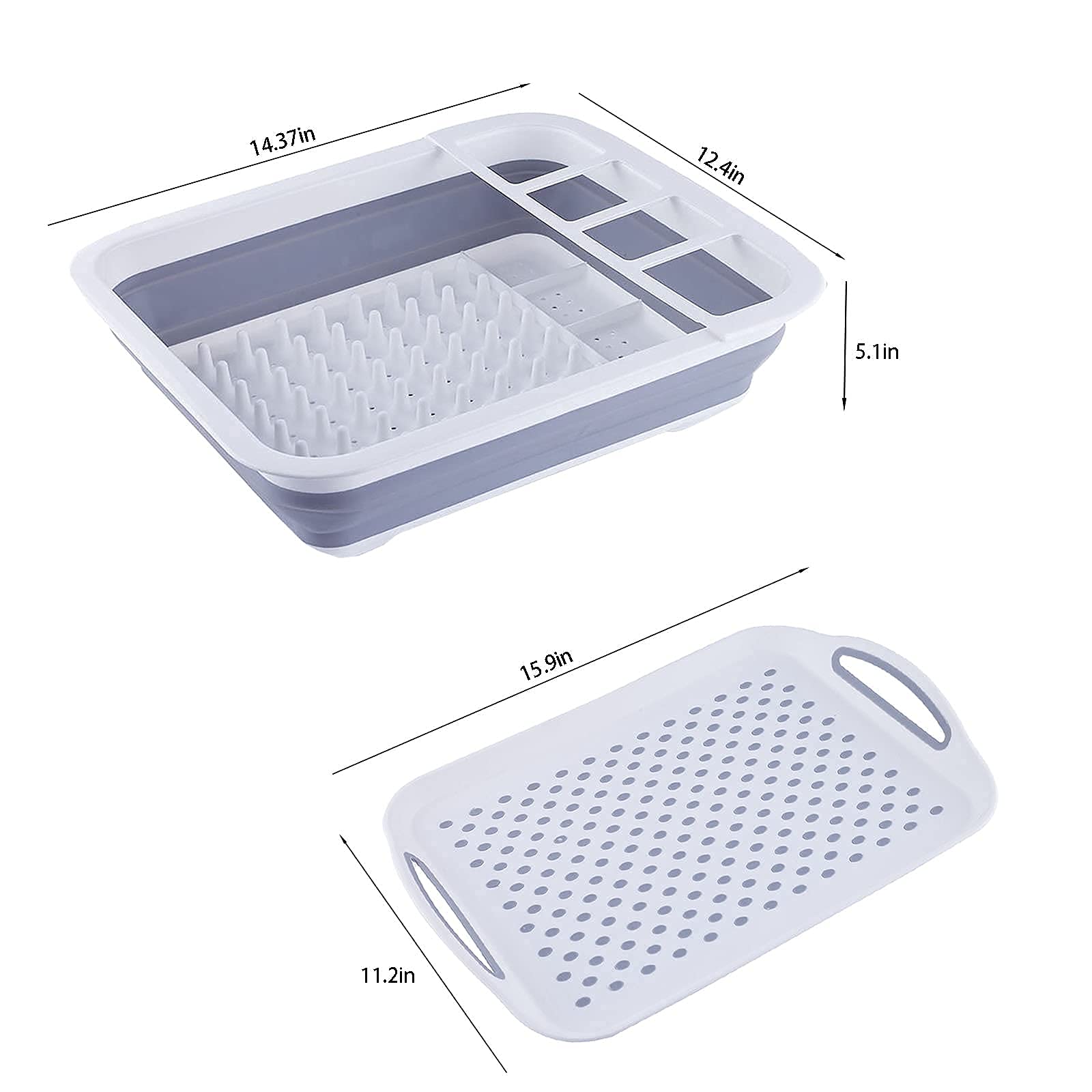 AAKitchen Collapsible Dish Rack and Drainboard Set Foldable Dish Drying Rack Portable Dish Drainer Storage Organizer Camping RV Kitchen Accessories for RV Campers Travel Trailers