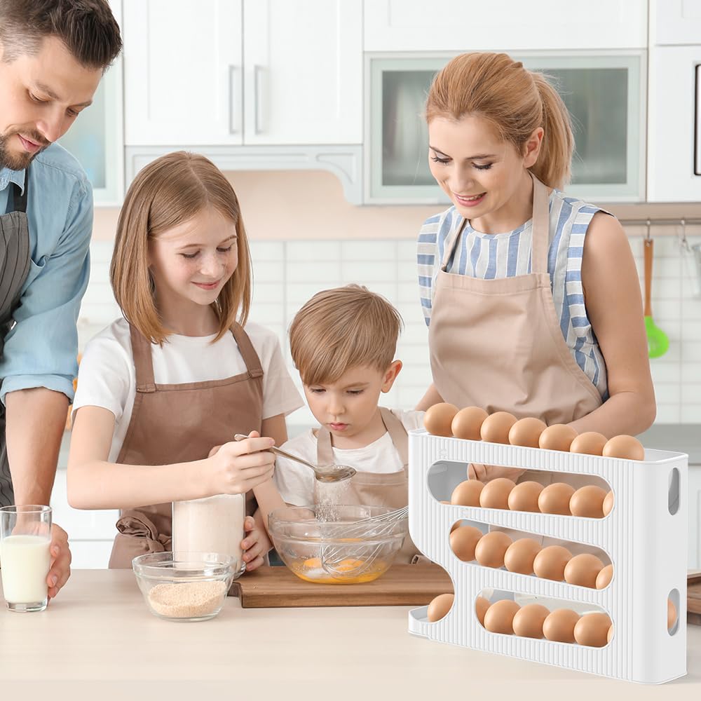 Egg Storage for Fridge, Automatic Rolling Egg Holer for Refrigerator, Countertop, Kitchen - Space-saving Roller/Dispenser/Container/Tray/Organizer for Fridge - 1 Pack for 28 Large-size Eggs