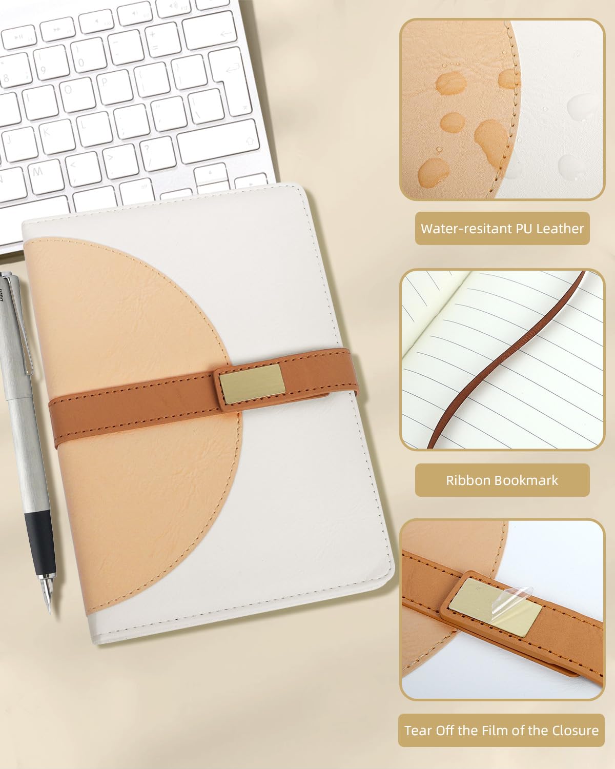 HULIPARK Leather Journal Notebook for Men Women, A5 Lined Hardcover Journals for Writing with Magnetic Closure, 200 Pages College Ruled Diary Journaling Notebooks for Work Business School Travel Note