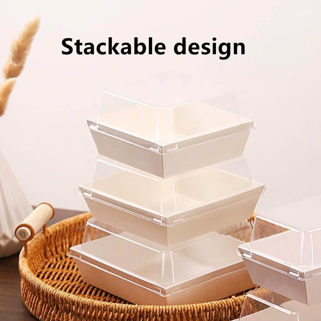 Zentriqlla 100 Pack Charcuterie Boxes with Clear Lids, Disposable Bakery Dessert Containers, To Go Treat Boxes with Twine & Stickers for Sandwich, Snacks, Cakes, Weddings, Strawberries, 5"x5"x2.6"