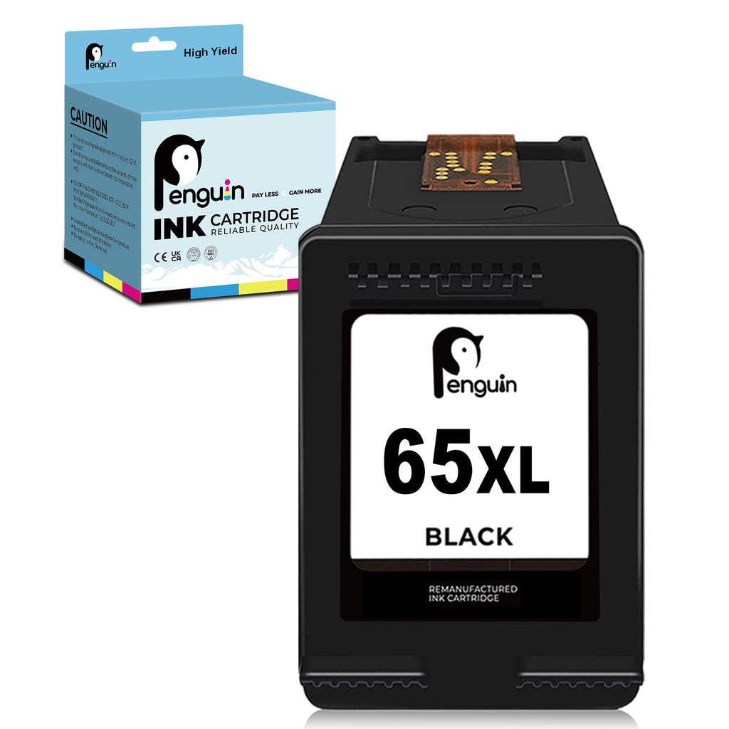 Penguin Ink Cartridges 65XL Black for HP Deskjet 3772 3755 3752 3732 3700 2652 2624 2622 2620 2600 Envy 5055 5052 5030 5020 5014 5010 AMP 100 120 125 130 Remanufactured HP 65 XL hp65 Noire 1-Pack