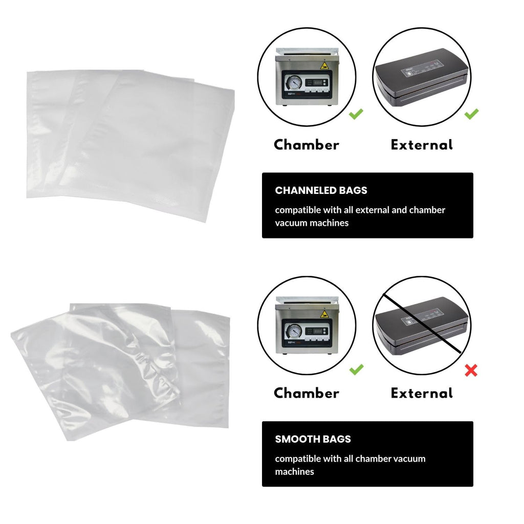 Atmovac ATVSB Channeled Vacuum Sealer Bags for Sous Vide 10" x 14" – 100 Bags – -40°F to 221°F – For Chamber & External Sealers – BPA-Free Food Storage