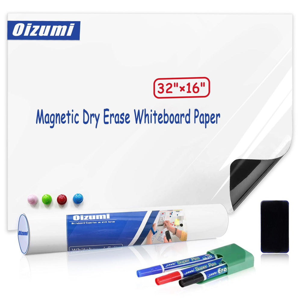 OIZUMI Magnetic Whiteboard Paper, 32''×16'' Self Adhesive White Board for Wall,White Board Dry Erase Sticker for Home Office School,Great for Bulletin, to do List,Family Graffiti Wall