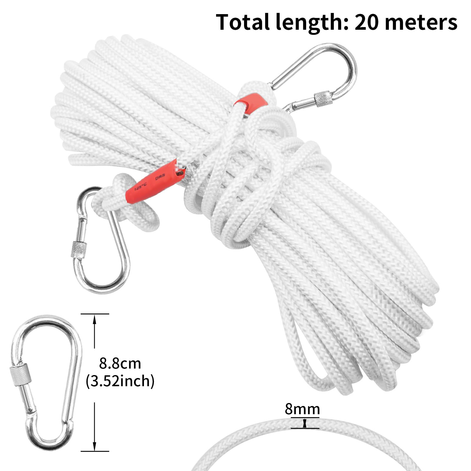 Jmlwlzx 5/16" x 66 ft Wire Center Flagpole Rope, White Braided Polyester Flagpole Halyard Rope with 2 Pieces Stainless Steel Snap Hooks, Solid Rope for Flagpole