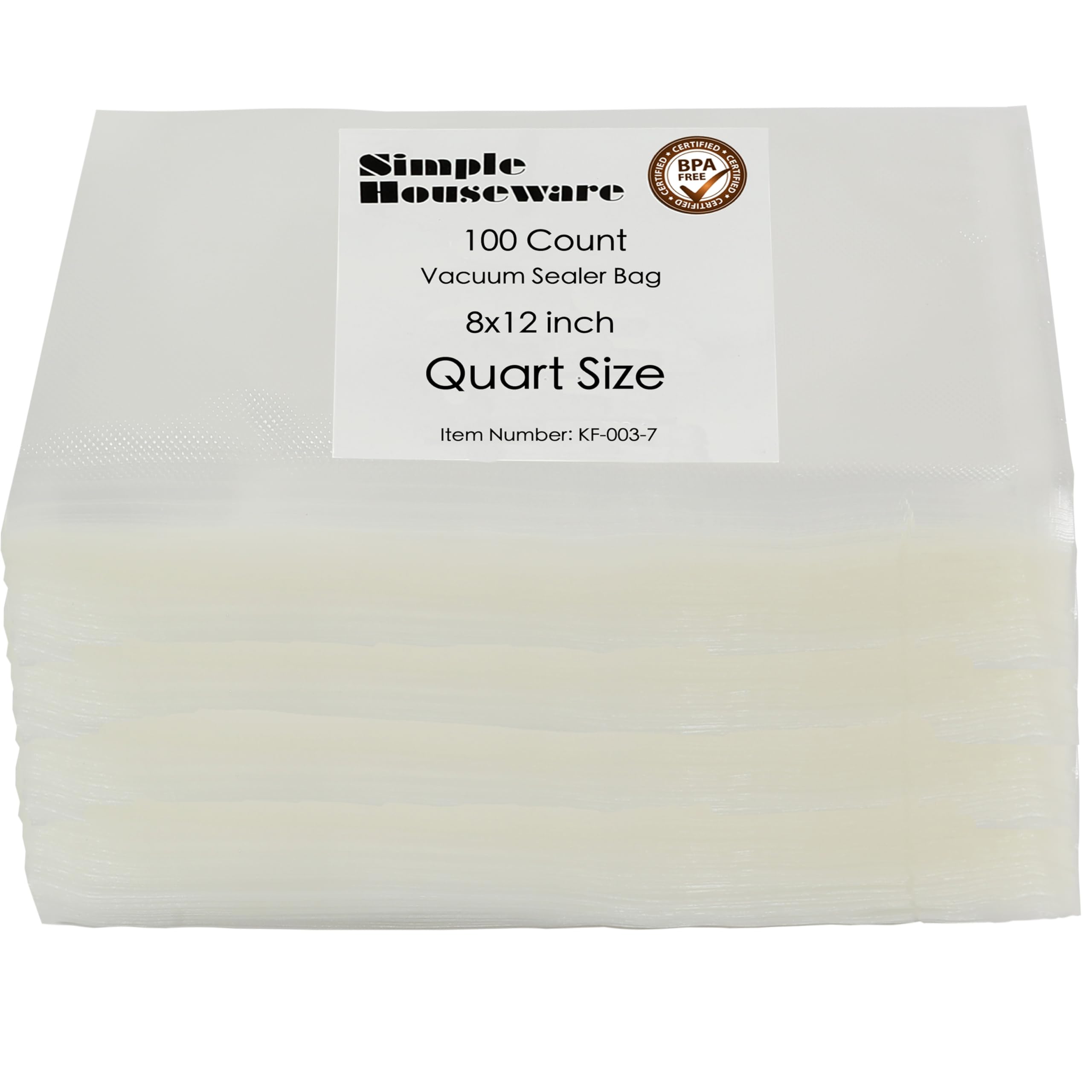 Simple Houseware 100 Pack Quart Size 8" x 12" Vacuum Sealer Sous Vide Bags (20x30cm), BPA Free