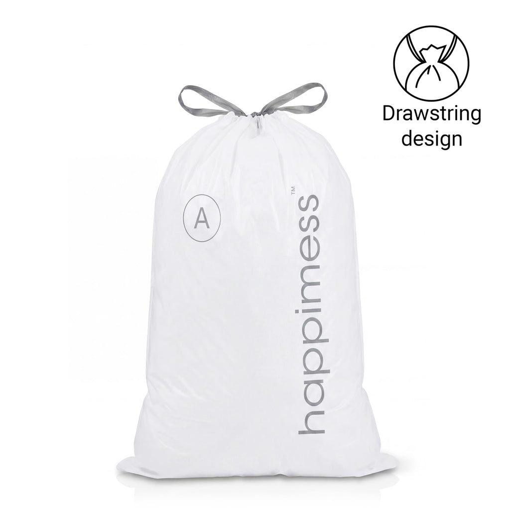 happimess HPM3000A-WHITE 7.9 Gallon Kitchen Drawstring Trash Bags, Trash Can Liner, White, 60-Count, 3-Packs of 20 Liners