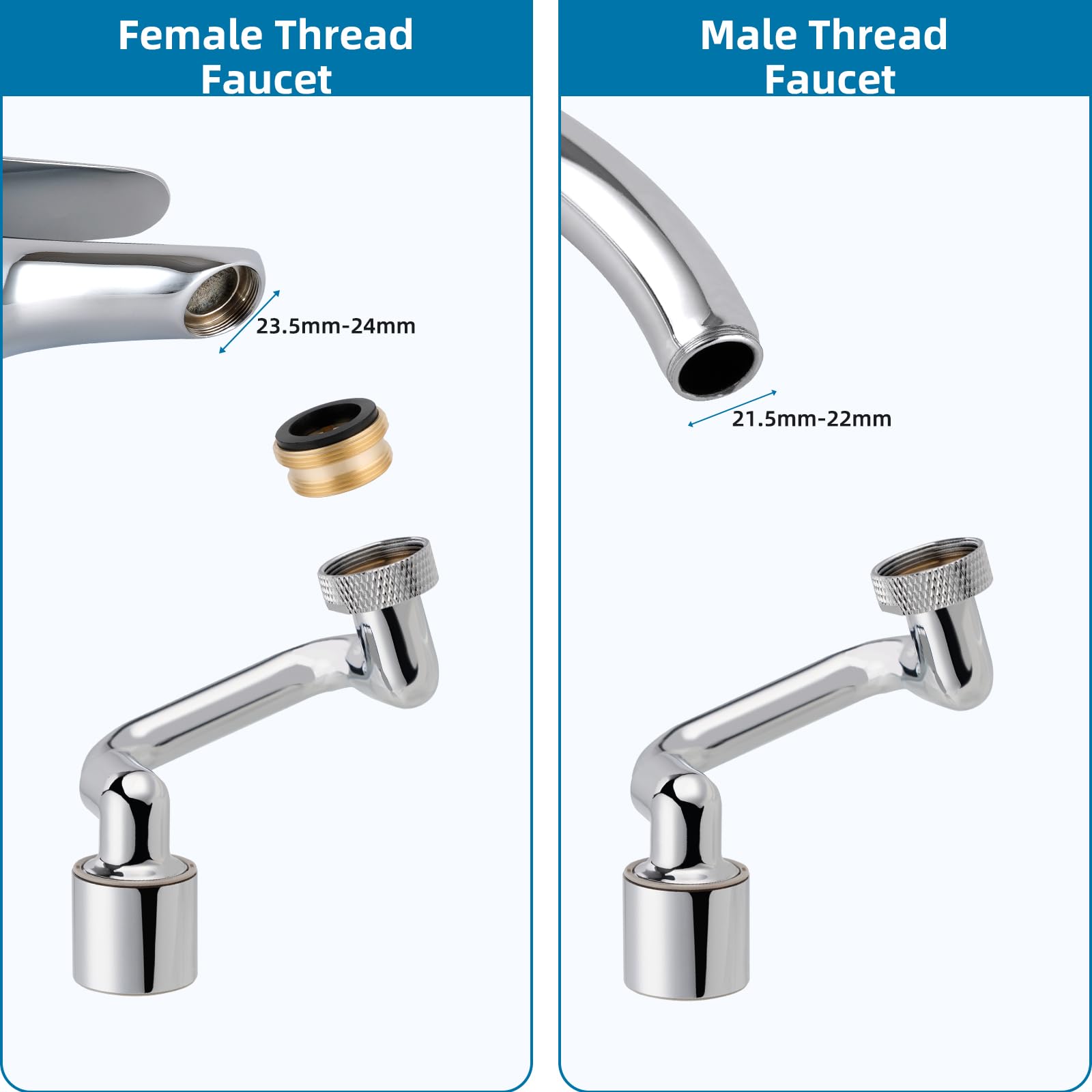 Hibbent Metal 1080 Swivel Faucet Extender: Universal Robotic Arm Swivel Extension Faucet Aerator with Dual Spray Mode, Splash Filter, Sink Faucet Attachment for Kitchen Faucet or Bathroom Sink Chrome