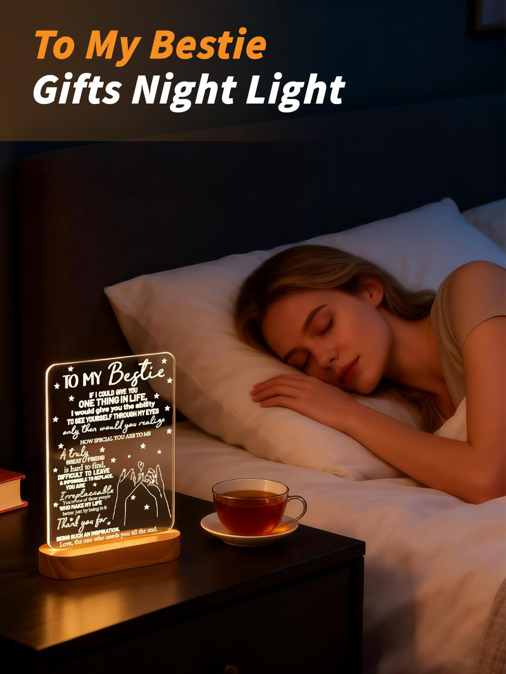 to My Bestie Gifts,3D Illusion Lamp I Love You Friends Night Light for Best Friend Sister Boys & Girls Women BFF Birthday Holiday Friendship Gift, Soft Warm White Colors LED Wooden Table Lamp
