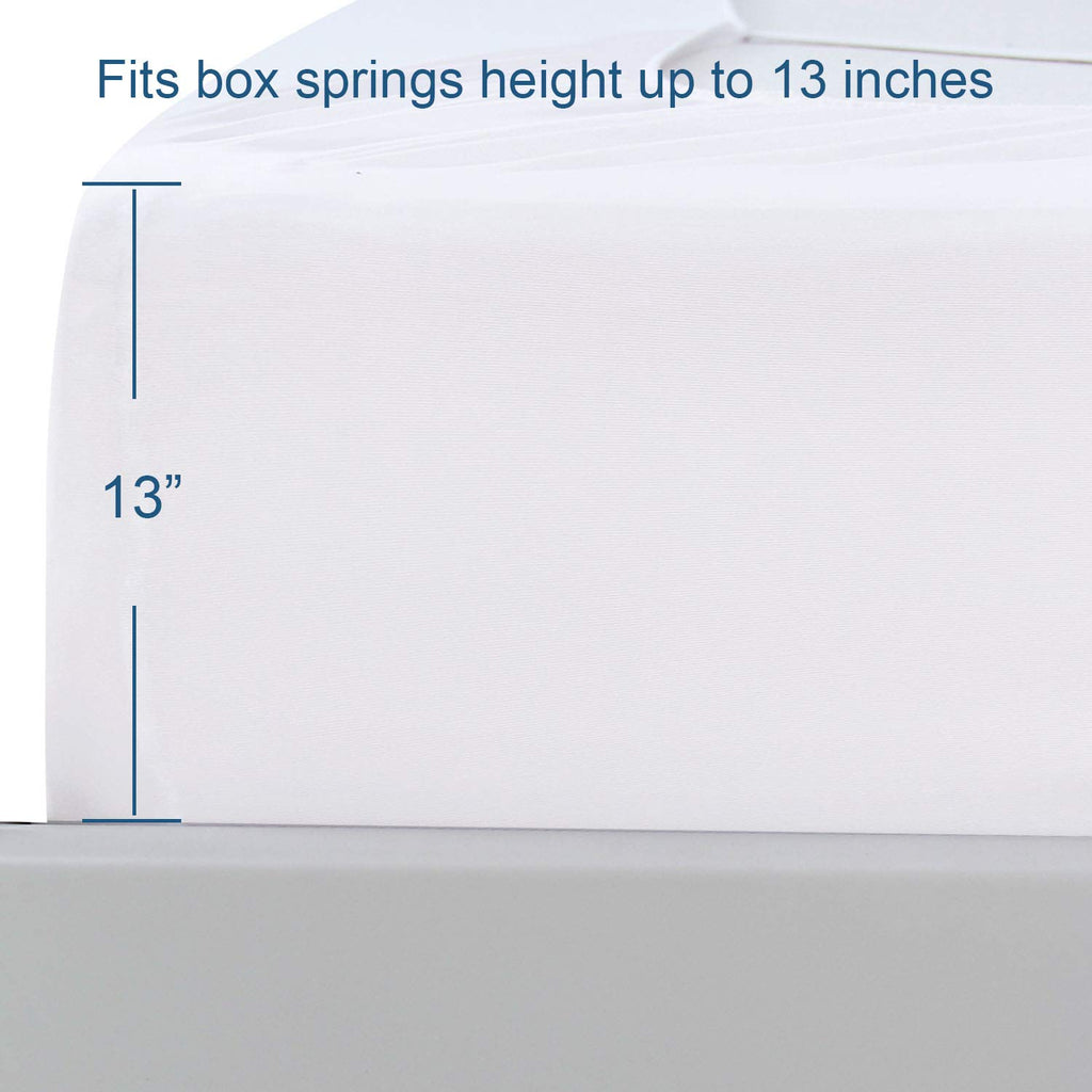 Box Spring Cover Queen Size,Elastic Fabric Wrap Around 4 Sides Bed Skirt,Sleek Alternative for Bed Skirts for Hotel/Home - Queen,White