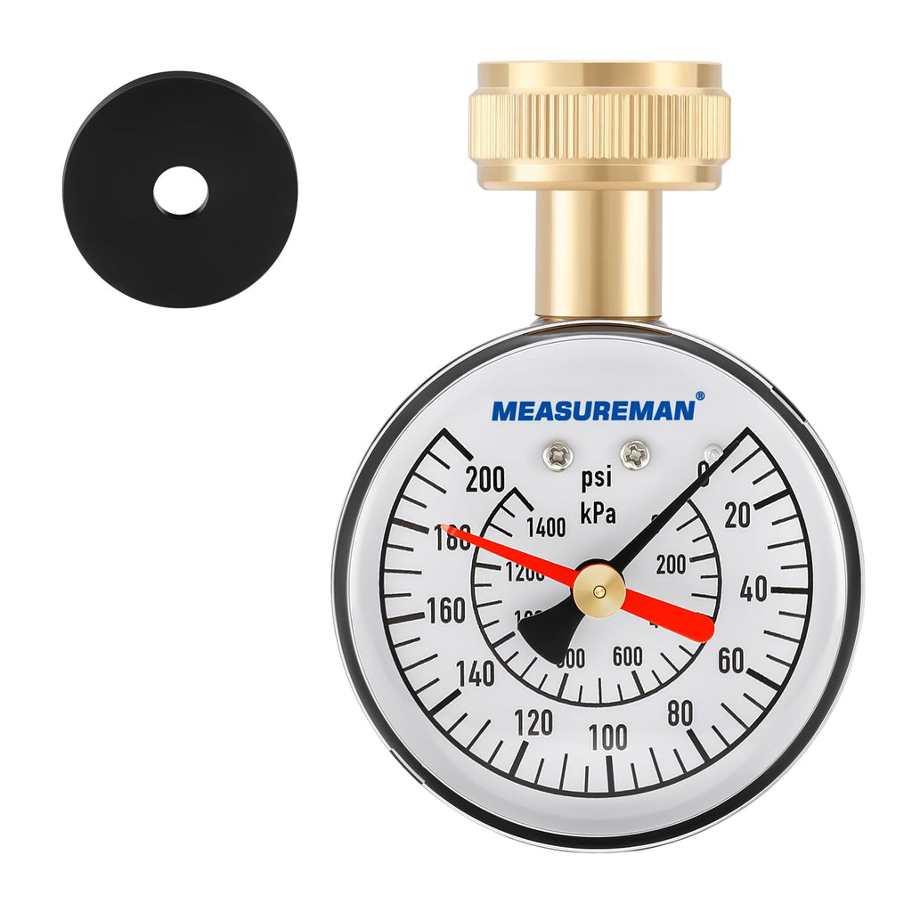 MEASUREMAN 2-1/2" Dial Water Pressure Test Gauge,0-200psi/kpa, 3/4" Female Garden Hose Thread, with Memory Red Pointer, for Measuring Water Pressure