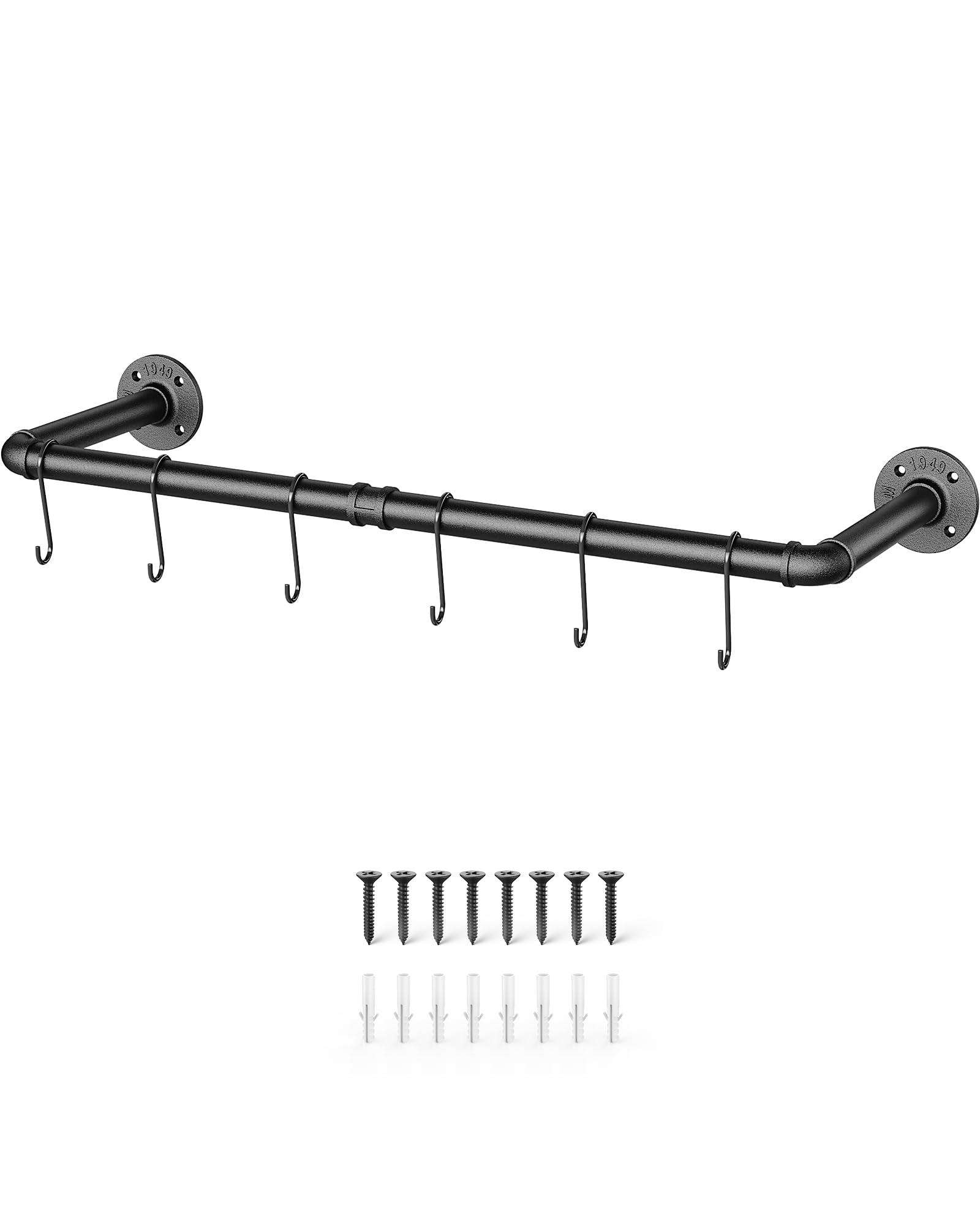 OROPY Industrial Pipe Clothing Rack 38.4", Heavy Duty Detachable Wall Mounted Clothes Rack Black Iron Garment Bar, Multi-purpose Hanging Rod for Closet Storage, Black (Two Base)