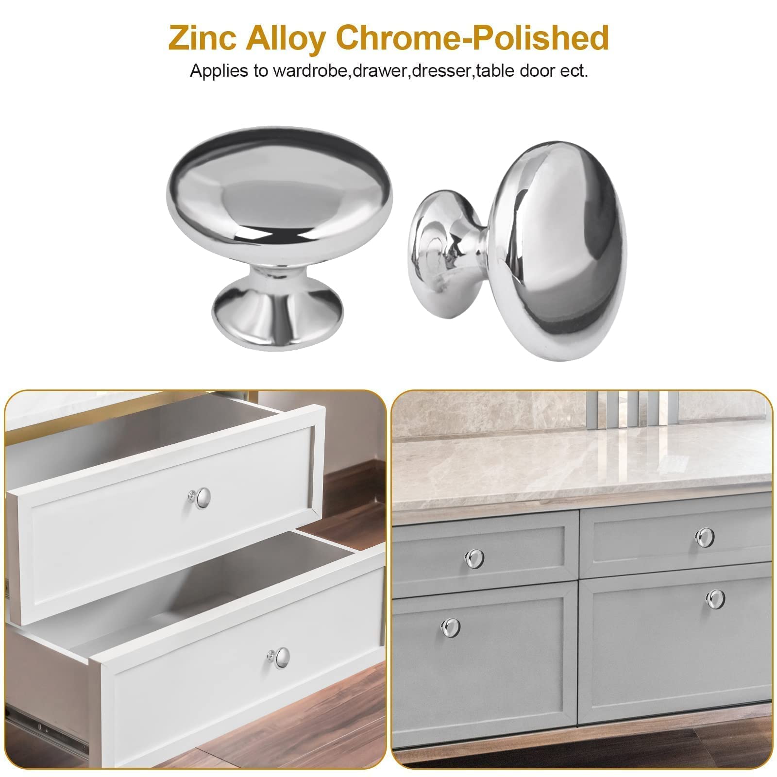 OctinPris Polished Chrome Cabinet Knobs Silver Closet Door Knob 30mm Pull Handles for Kitchen Cupboard Furniture Chest Dresser Bathroom (10pack)