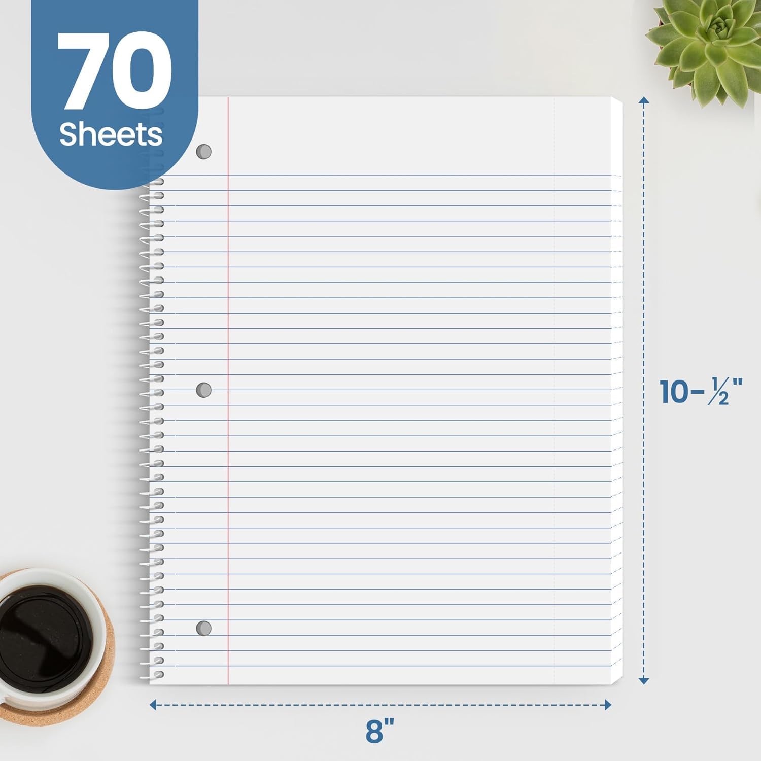 Aesthetic Spiral Notebook 3 Pack - 1-Subject College Ruled Paper, 8" x 10-1/2", 70 Sheets per Notebook, Hardcover 3 Hole Pastel Colors, Easy Tear Line Spiral Notebooks for Office School Home-Macaron