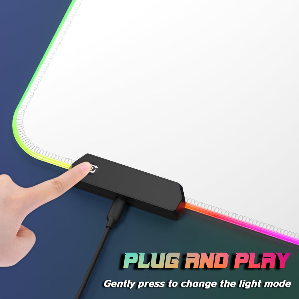 ITNRSIIET RGB Gaming Mouse Pad, Full Desk XL Extended Large Gaming Mousepad, 12 Lighting Modes, 30% Thicker, Big LED Desk Mat for Keyboard Computer Men Gamers Esport Pros, 32" x 12", White