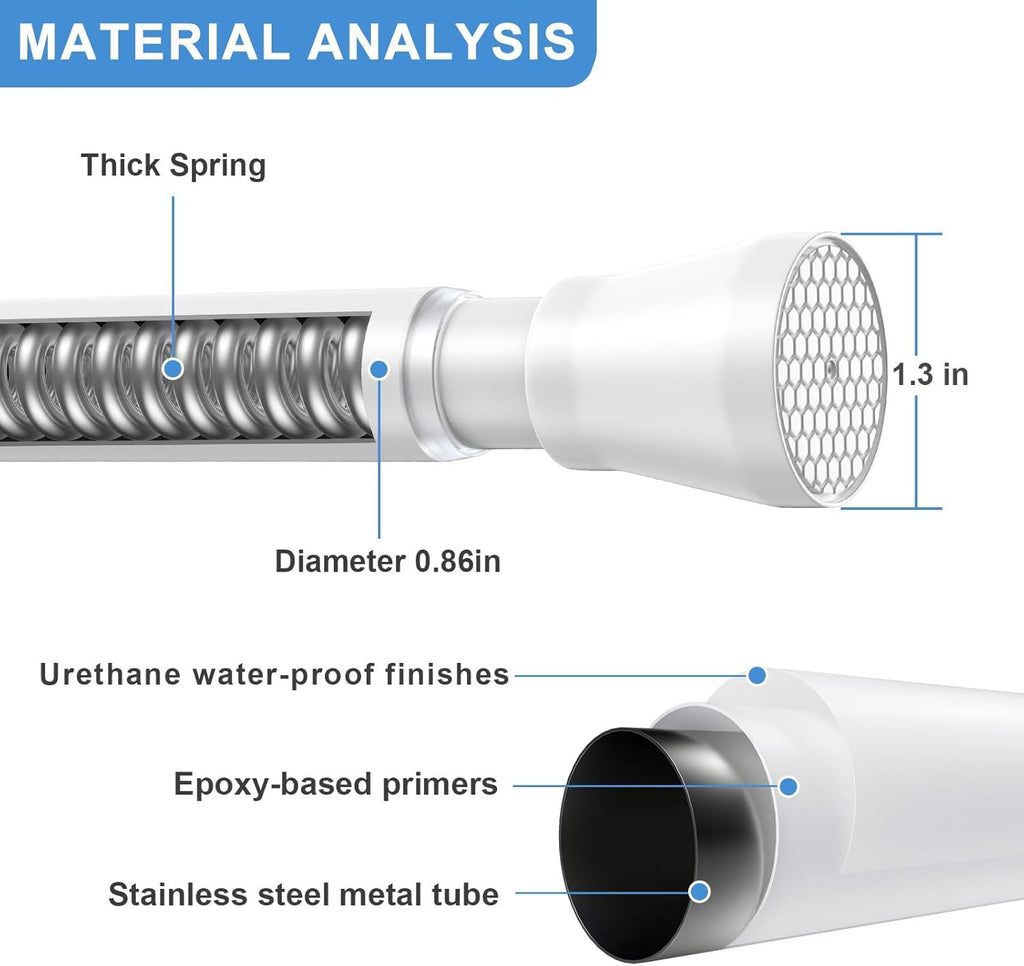 QINGYUN 1Pcs Shower Curtain Rod 45 to 75 Inch White Shower Curtain Rod No Drilling Adjustable Tension Curtain Rod for Windows Pressure Spring Curtain Rod for Doorway,Kitchen