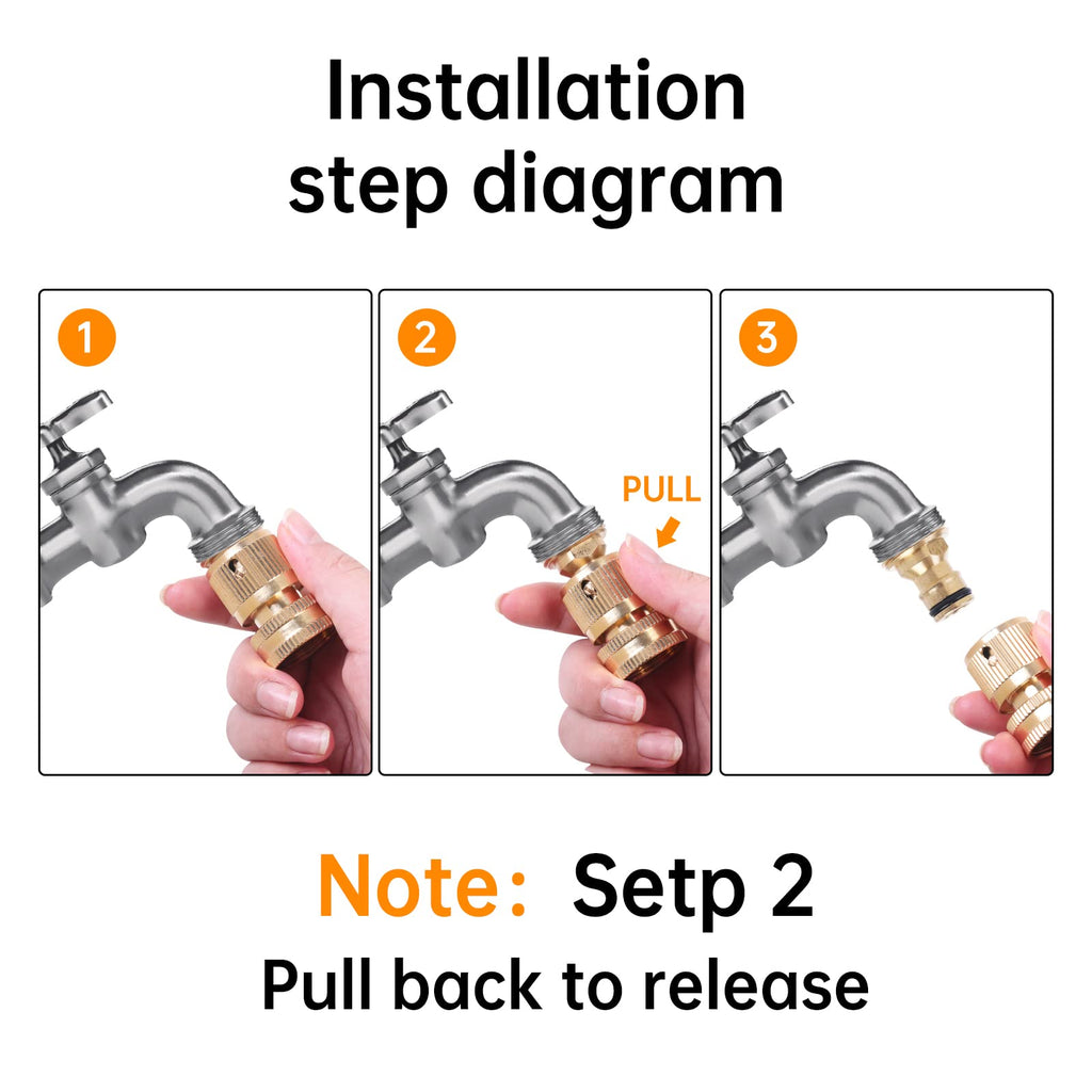 FRQNTKPA Garden Hose Quick Connector, No-Leak 3/4 Inch GHT Thread Fitting Water Hose Female Adapter and Male Adapter, Heavy-Duty Rust Resistant Brass Water Pipe Connect, Easy to Use (6 Pack ）