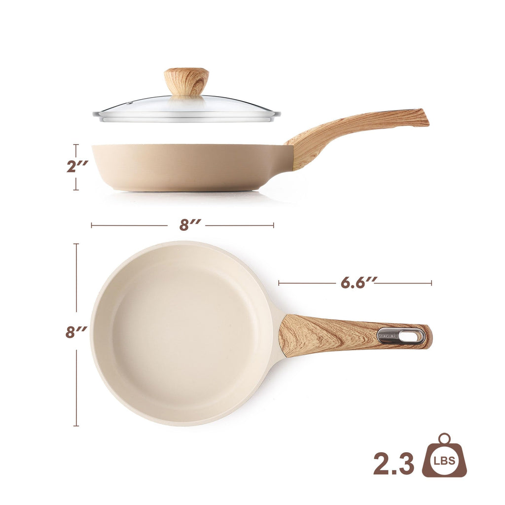 SENSARTE Ceramic Nonstick Frying Pan Skillet with Lid, 8/9.5/11/12.5 Inch Non Stick Pan Wok, Healthy Kitchen Cooking Sauté Pans, Free of Intentionally Added PFOA/PFAS/PTFE, Induction Compatible, Taupe