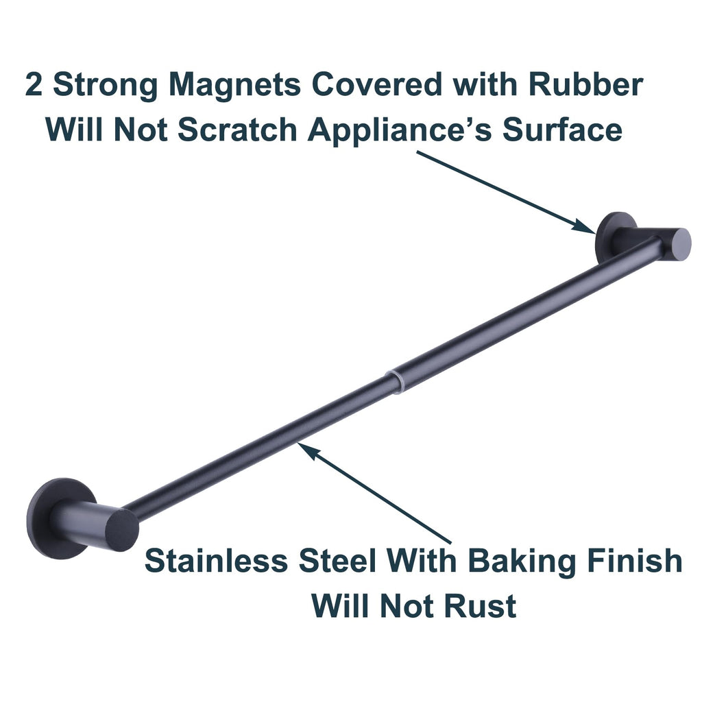 10-18 inches Adjustable Magnetic Towel Bar for Refrigerator, Magnetic Rod for Classroom Whiteboard, Magnet Towel Holder Towel Hook Hanger for Kitchen Dishwasher, Laundry Washer, Black, Pack of 1