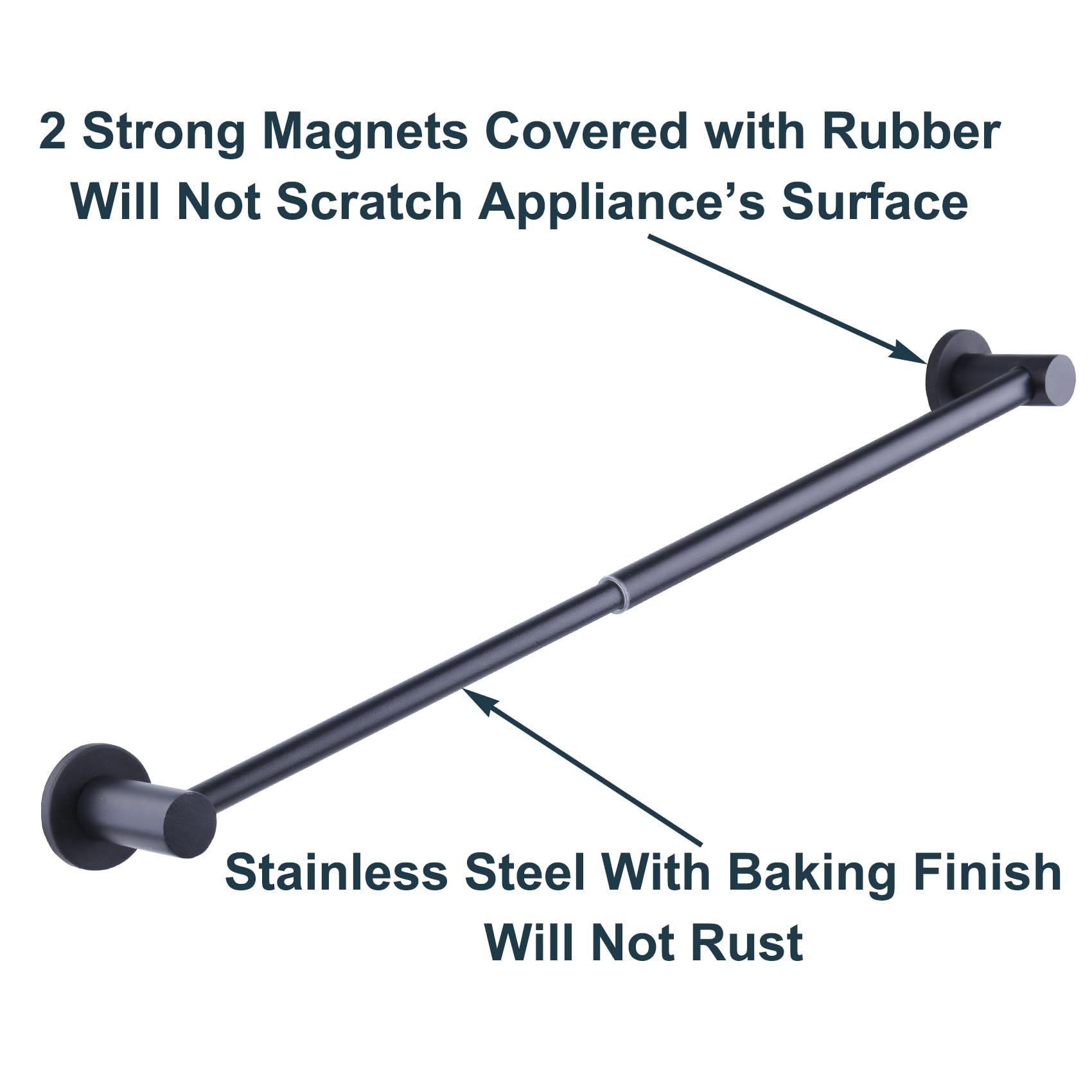 10-18 inches Adjustable Magnetic Towel Bar for Refrigerator, Magnetic Rod for Classroom Whiteboard, Magnet Towel Holder Towel Hook Hanger for Kitchen Dishwasher, Laundry Washer, Black, Pack of 1