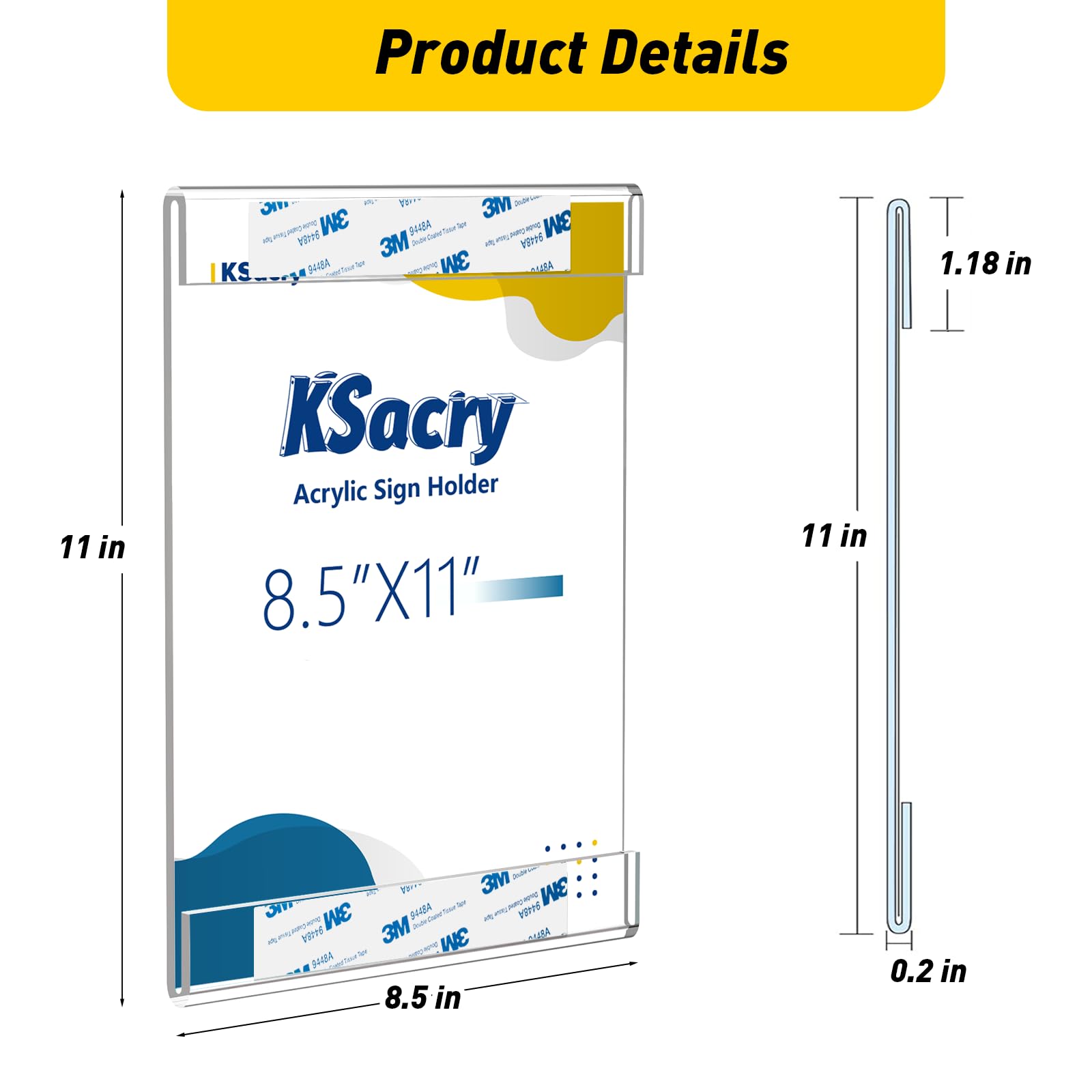 KSacry 6 Pcs Acrylic Sign Holder 8.5 x 11, Vertical Wall Mount Sign Holders with 3M Adhesive, Clear Plastic Frames Paper Display Sign Holders for Office, Home, Store, Restaurant - No Drilling