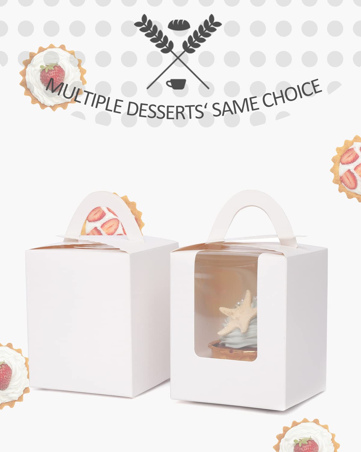 Cupcake Boxes Individual 100pcs Cupcake Holders Disposable White Single Cupcake Boxes with Window 3.6x3.6x4.3 inch Cupcake Containers