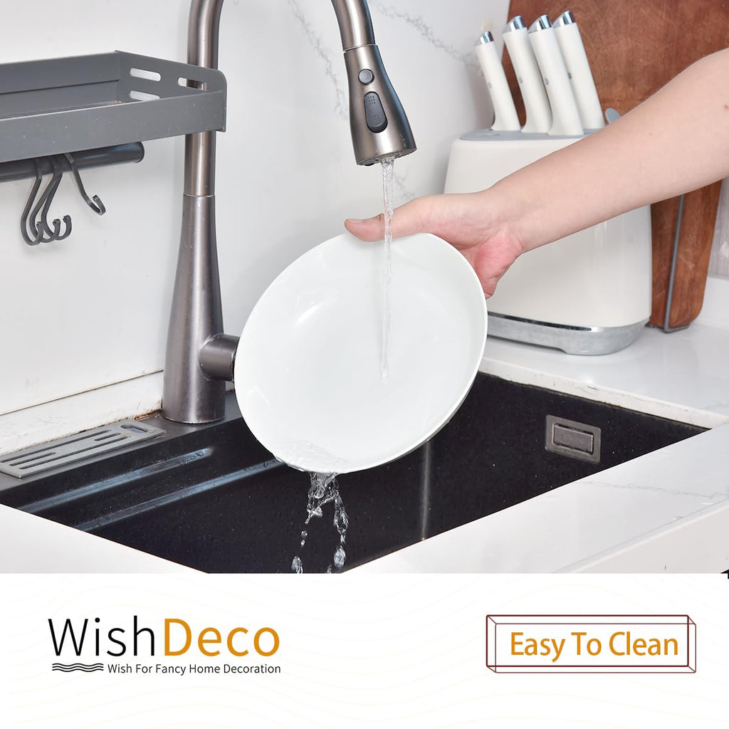 WishDeco White Pasta Bowls Set of 4, Porcelain Salad Bowls 37 oz / 1100 ml, Wide and Shallow Serving Bowl 9 Inch / 23 cm, Large Pasta Plates, Serving Dishes for Soup, Dinner, Microwave Safe
