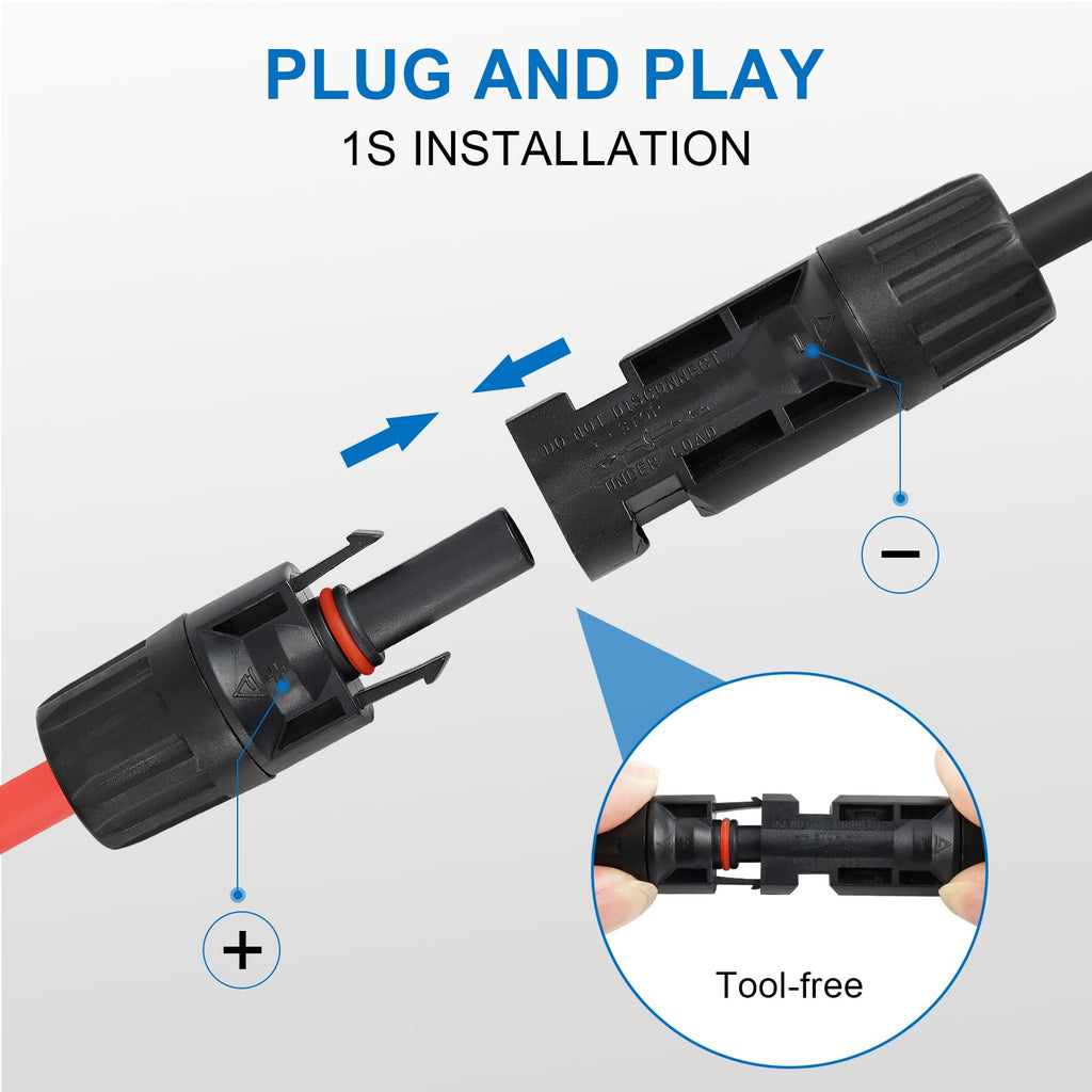 2 Pairs Solar Connectors Y Branch Parallel Adapter 10AWG 20A Y-Branch Wire Plug Tool Kit for Solar Panel(M/FF+F/MM)
