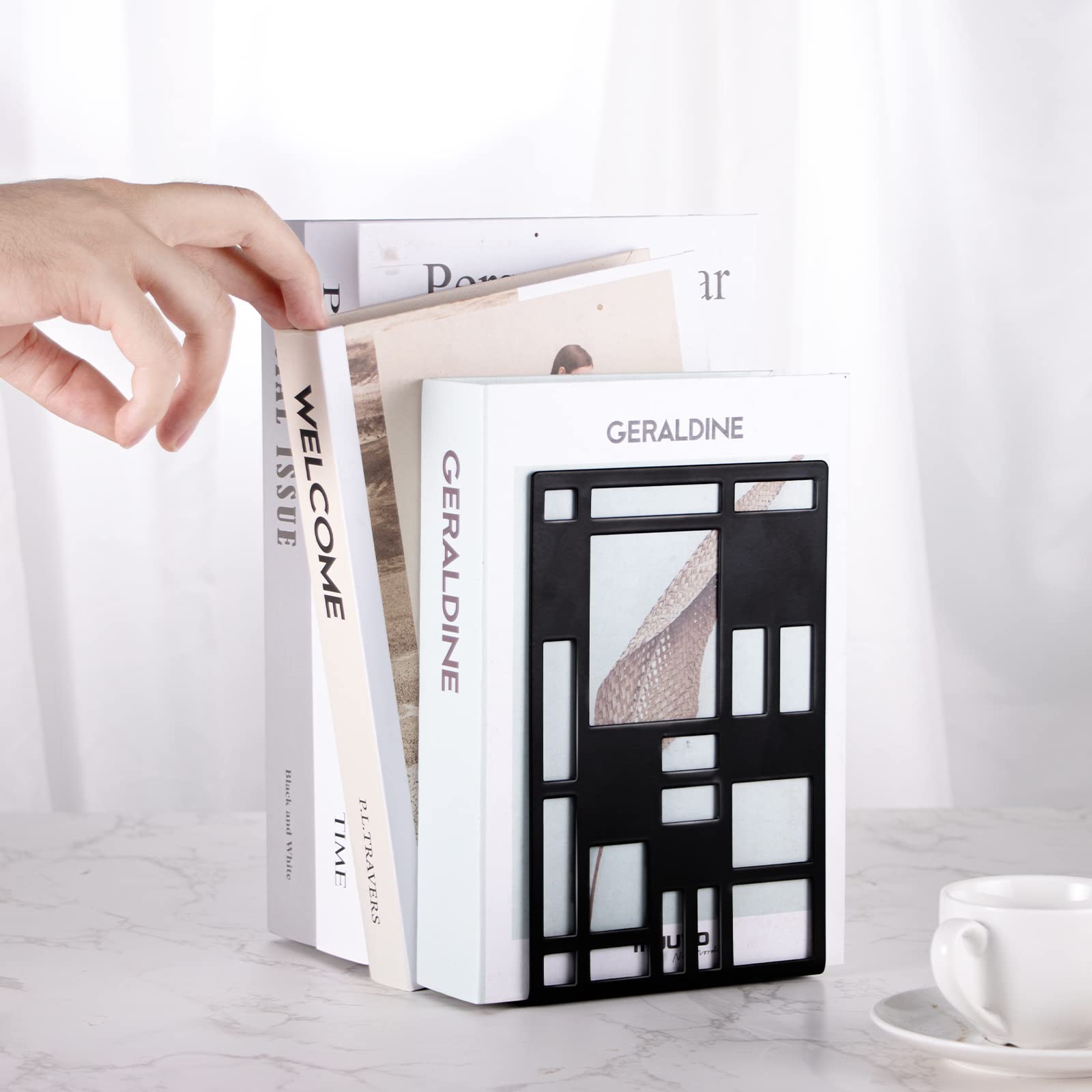 Book Ends, Bookends Heavy Duty, INNÔPLUS Book End Holder for Shelves, Metal Bookend (Black 2 Pair) for Office and School, Decorative Tree Unique Design Book Stopper for Gift, Book Binder and Dividers