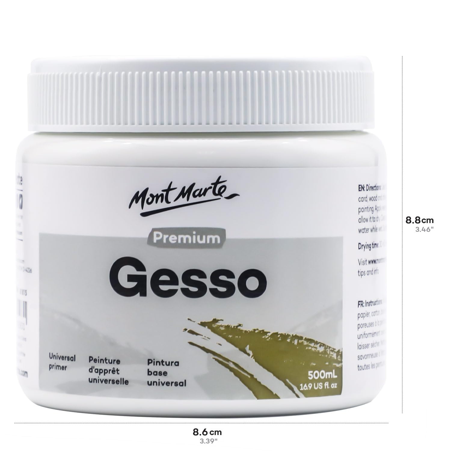 Mont Marte Premium Gesso 16.9oz (500ml), Suitable for Acrylic Paint, Oil Paint, Colour Pencils, Pastels, Graphite and Charcoal