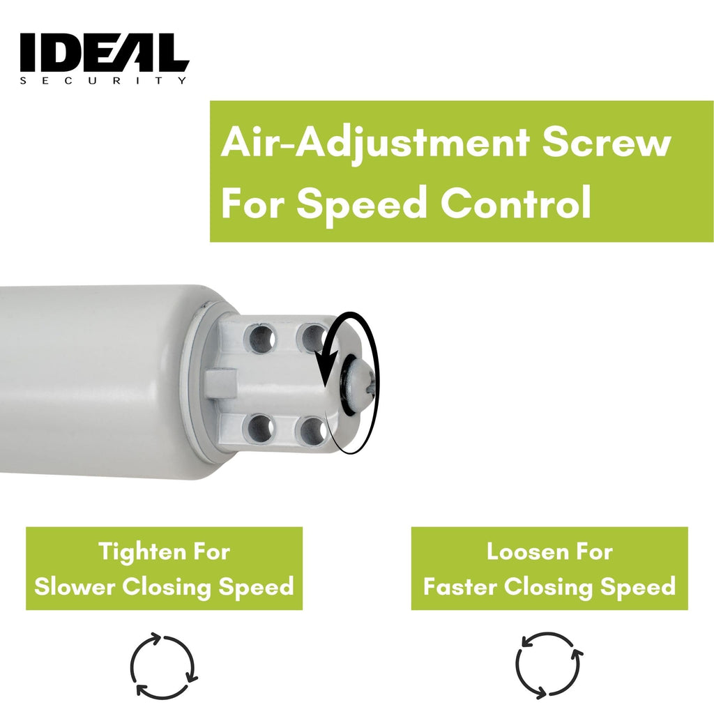 Ideal Security 9600 Standard Pneumatic Touch-N-Hold Storm and Screen Door Closer for Wood, Aluminum, and Vinyl Doors, Silent and Smooth Closing, 11.5", White