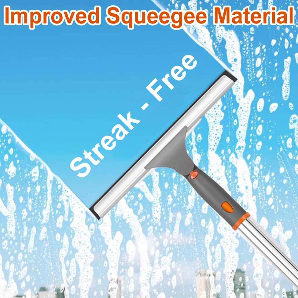 Window Squeegee Kit - 12" Squeegee & Microfiber Scrubber, 2 Reusable Pads, 72 Inch Long Handle,Streak-Free for Indoor Outdoor Home Glass Patio Door Car RV Spring Cleaning Tool
