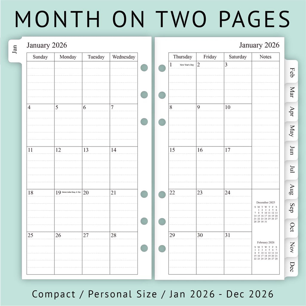 newestor 2026 Weekly & Monthly Planner Refill, 3-3/4" x 6-3/4", January 2026 - Dec 2026, Personal/Compact/Size 3