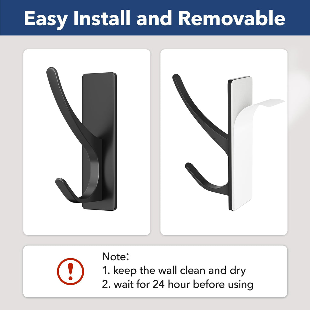 pickpiff 10 Pack Matt Black Self Adhesive Coat Hooks for Hanging: 13LB Extra Strong Stainless Wall Hook for Towel, Utensil, Backpack, Hat, Sturdy Metal Hanger for Bathroom, Kitchen, Door