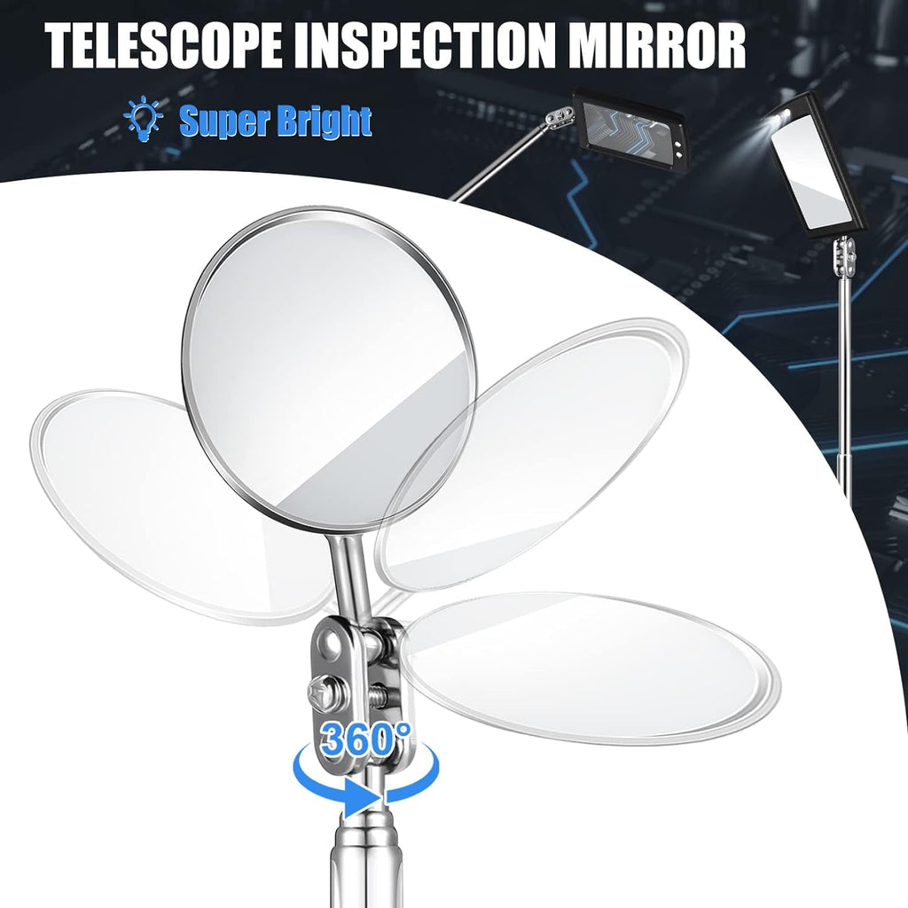 4 Pieces Telescoping Inspection Mirror, LED Lighted Flexible Inspection Mirrors, Extendable Mirror Inspection Tool for Checking and Observing Vehicle Small Parts, Classic Style