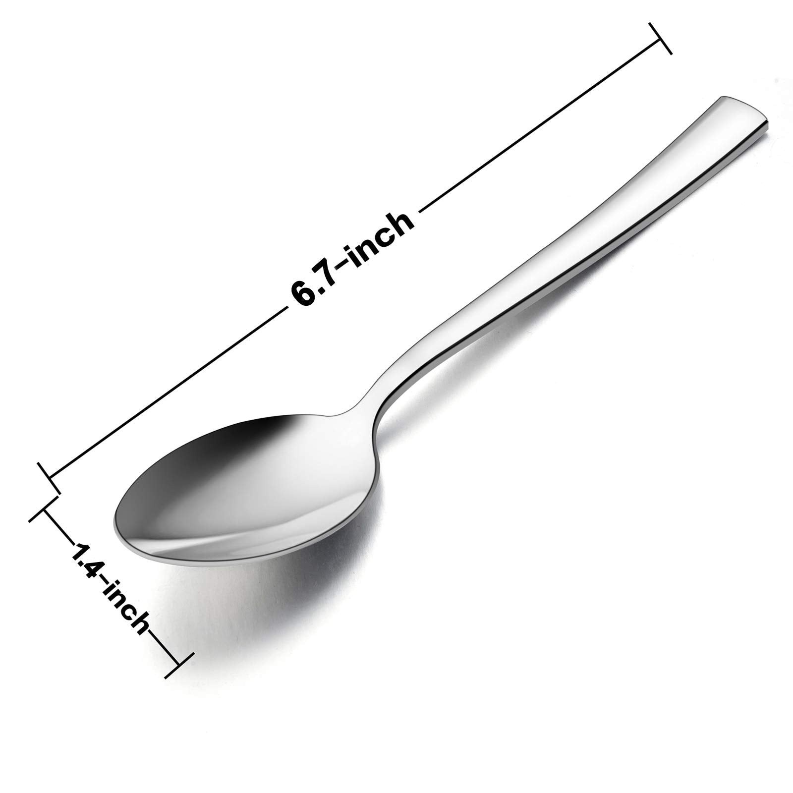 Teaspoon Set of 12, E-far 6.7 Inch Stainless Steel Spoons for Kitchen or Restaurant, Non-toxic & Mirror Polished, Squared Edge & Dishwasher Safe