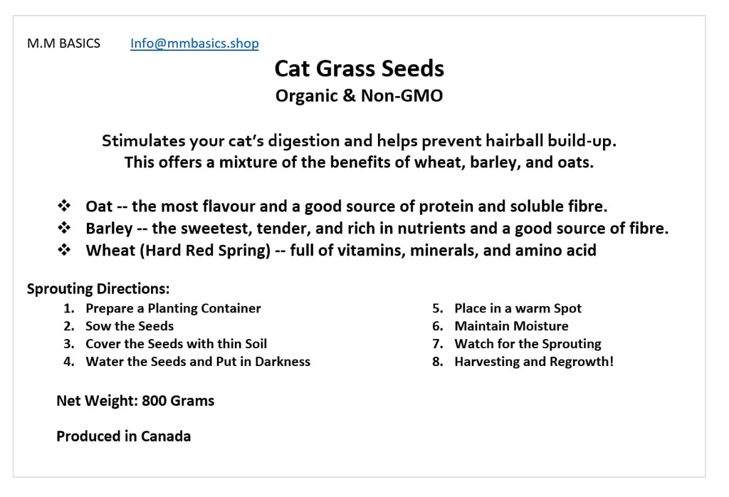Organic Cat Grass Seeds, Non-GMO, A Mixture of Wheat, Oats, and Barley (800g)