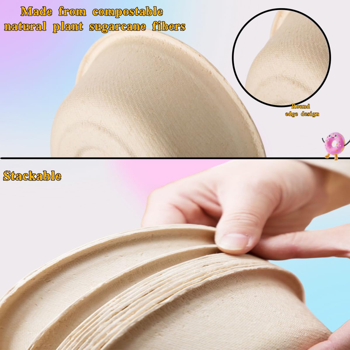 Salad Paper Bowl, Round Eco-Friendly Sugarcane Bowl, Compostable and Biodegradable Soup Bowl, Suitable for Salad, Dessert, Milk, Grains 12 Ounces, 150PCS